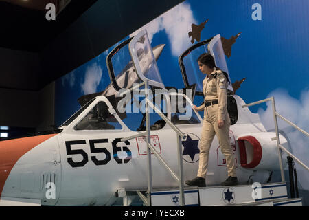 Jerusalem, Israel. 26th June, 2019. 'Our IDF' exhibition opens at the First Station in Jerusalem featuring armored combat vehicles, an F16 fighter jet, an audio video presentation and combat simulators based on virtual reality. The conscription based IDF, considered in Israel the 'people's army', opens its doors to the public free of charge fulfilling its role in creating a close bond with the public. Credit: Nir Alon/Alamy Live News. Stock Photo