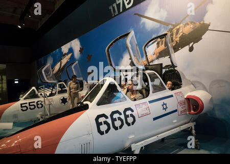 Jerusalem, Israel. 26th June, 2019. 'Our IDF' exhibition opens at the First Station in Jerusalem featuring armored combat vehicles, an F16 fighter jet, an audio video presentation and combat simulators based on virtual reality. The conscription based IDF, considered in Israel the 'people's army', opens its doors to the public free of charge fulfilling its role in creating a close bond with the public. Credit: Nir Alon/Alamy Live News. Stock Photo