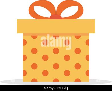 Surprise Gift Box in Vector Illustration Icon in White Background. Yellow Box With Red Ribbon. Surprise in The Gift Box. Stock Vector