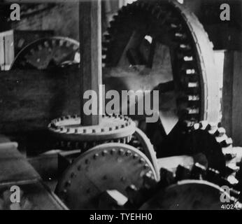 Photograph of Wooden Gears of the Grist Mill; Scope and content:  Original caption: Wooden gears of the Grist Mill. Stock Photo