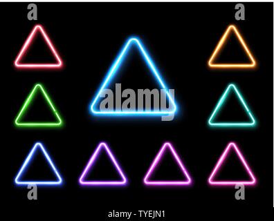 Vector abstract neon triangle set. Light effect. Stock Vector