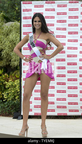 Miss Universe contestant Anissa Blondin from Belgium models a selection from the Yamamay swimsuit collection during the swimsuit runway event at Trump National Doral pool in Miami, Fl orida on January 14, 2015. The 63rd. Miss Universe Pageant will be held in Miami, Florida, January 25, 2015. Photo by Gary I Rothstein/UPI Stock Photo