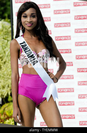 Miss Universe contestant Nale Boniface from Tanzania models a selection from the Yamamay swimsuit collection during the swimsuit runway event at Trump National Doral pool in Miami, Fl orida on January 14, 2015. The 63rd. Miss Universe Pageant will be held in Miami, Florida, January 25, 2015. Photo by Gary I Rothstein/UPI Stock Photo