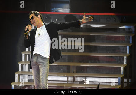 Latin artist Marc Anthony is seen at the  GOTV performance at a rally  for Presidential candidate Hillary Clinton  at Bayfront Park Amphitheater, Miami, Florida,. October 29, 2016.  Clinton went over the importance of this election and encouraged supporters to early vote which started in Florida Monday, October 24, 2016 and runs through Sunday November 6 2016. Jennifer Lopez was joined by music artists Marc Anthony, Gente de Zona, and La Gozadera.   Photo by Gary I Rothstein/UPI Stock Photo