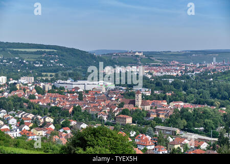 Beautiful scenic view from nearby the Rasthaus Würzburg Nord over the city of Würzburg with the Fortress Marienberg in the middle of the background Stock Photo