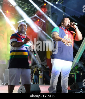 Spliff Star and Busta Rhymes (R) perform at the KAYA music fest at ...