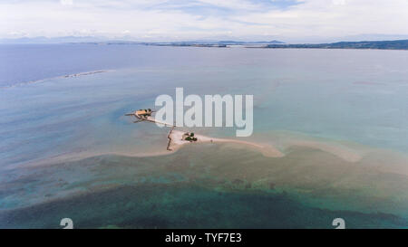 Aerial view of the sandbank with Orthodox Church, Greece. Stock Photo
