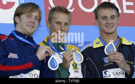 Medalists in the mens 50 meter freestyle final at the World Swimming  Championships in Perth, Australia Saturday January 17, 1998. From left;  Alexander Popov of Russia, silver, Bill Pilczuk , USA, gold