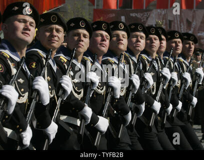 Russian marines march during a military parade on the Red Square in Moscow on May 9, 2006. Today Russia celebrates the 61st anniversary of victory over Nazi Germany. (UPI Photo/Anatoli Zhdanov) Stock Photo