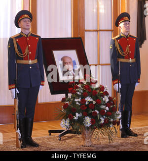 A portrait of former Russian Prime Minister Viktor Chernomyrdin is seen during his funeral ceremony in Moscow on November 5, 2010. UPI Photo/Stringer Stock Photo