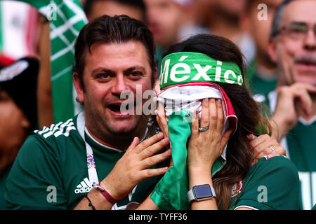 Mexico fans look on during the 2018 FIFA World Cup Group F match at the Luzhniki Stadium in Moscow, Russia on June 17, 2018. Photo by Chris Brunskill/UPI Stock Photo