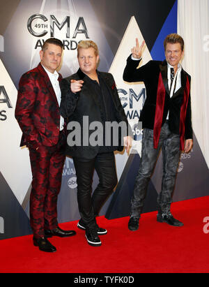 Country music artists Gary LeVox, Joe Don Runney and Jay DeMarcus of the band Rascal Flatts arrives on the red carpet at the 2015  CMA Awards in Nashville on November 4, 2015.     Photo by John Sommers II/UPI Stock Photo