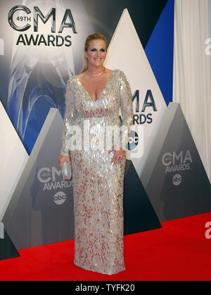 Country music artists Trisha Yearwood and Garth Brooks arrives on the red carpet at the 2015  CMA Awards in Nashville on November 4, 2015.     Photo by John Sommers II/UPI Stock Photo