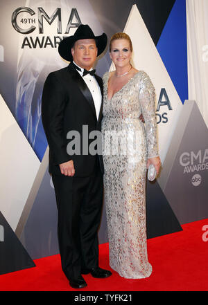 Country music artists Trisha Yearwood and Garth Brooks arrives on the red carpet at the 2015  CMA Awards in Nashville on November 4, 2015.     Photo by John Sommers II/UPI Stock Photo