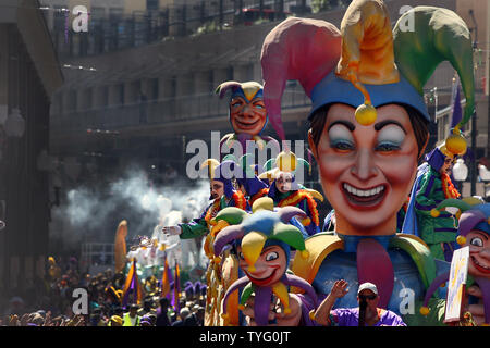 The King's Jesters float rolls down St. Charles Avenue during the Rex parade on Mardi Gras day in New Orleans on February 24, 2009.   (UPI Photo/A.J. Sisco) Stock Photo