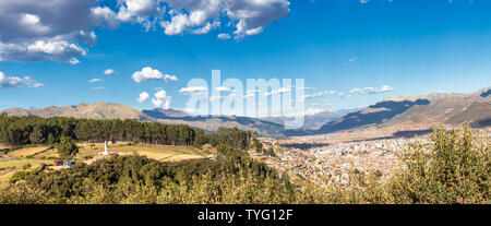 Panoramic View of the City of Cusco from the Sacsayhuaman Inca Archaeological Site in Peru Stock Photo