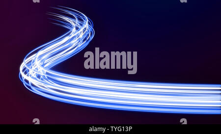 Abstract futuristic dynamic blue neon stream. Digital data flow lines with power optical light cable. Connectivity and information transfer technology Stock Photo