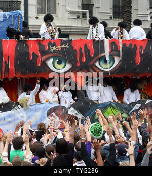Members of the Zulu Social Aid and Pleasure Club parade down Canal St. in New Orleans on Mardi Gras, March 8, 2011. Zulu, a traditionally African-American Carnival organization has been parading for over a hundred years.  (UPI/A.J. Sisco) Stock Photo