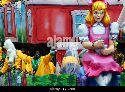 Members of the Zulu Social Aid and Pleasure Club parade down St. Charles Avenue in New Orleans on Mardi Gras, March 8, 2011. Zulu, a traditionally African-American Carnival organization, has been parading for over a hundred years.  (UPI/A.J. Sisco) Stock Photo