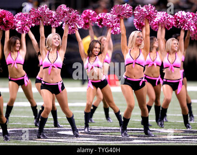 The New Orleans Saints dance team the Saintsation perform during a break in the action between the Saints and the Tampa Bay Buccaneers at the Mercedes-Benz Superdome in New Orleans October 5, 2014. UPI/A.J. Sisco Stock Photo