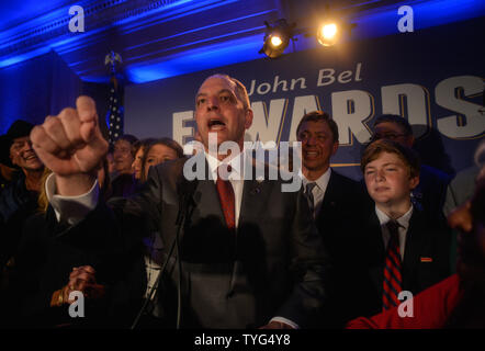 Louisiana Democratic gubernatorial candidate John Bel Edwards speaks to supporters election night at the Hotel Monteleone in New Orleans November 21, 2015.  Photo by Veronica Dominach/UPI Stock Photo