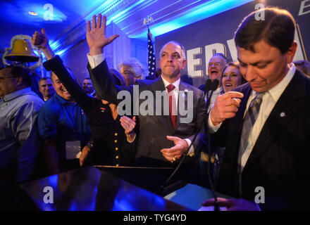 Louisiana Democratic gubernatorial candidate John Bel Edwards speaks to supporters election night at the Hotel Monteleone in New Orleans November 21, 2015.  Photo by Veronica Dominach/UPI Stock Photo