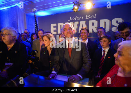 Louisiana Democratic gubernatorial candidate John Bel Edwards speaks to supporters election night at the Hotel Monteleone in New Orleans November 21, 2015.  Photo by Veronica Dominach/UPI Stock Photo