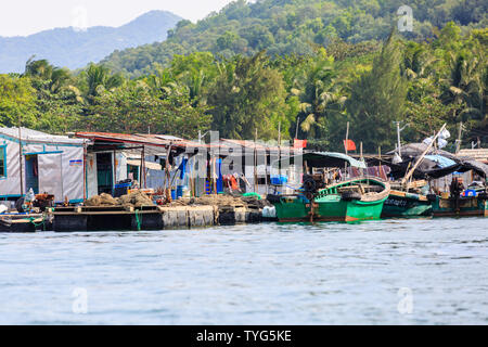 Monkey Island fishing rafts in South Bay, Hainan, China Stock Photo