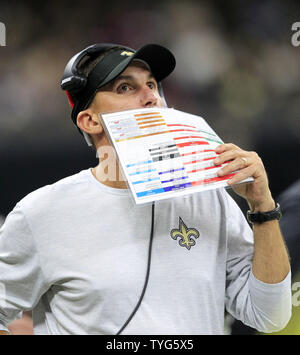 New Orleans Saints defensive coordinator Dennis Allen calls a play during the game with the Baltimore Ravens at the Mercedes-Benz Superdome in New Orleans August 31, 2017. Photo by AJ Sisco/UPI Stock Photo