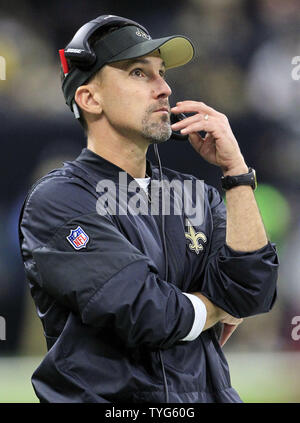 New Orleans Saints defensive coordinator Dennis Allen looks up at the scoreboard during the game against the Chicago Bears at the Mercedes-Benz Superdome in New Orleans October 29, 2017. Photo by AJ Sisco/UPI Stock Photo