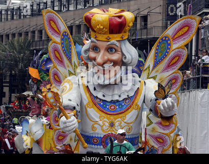 A float in the Rex parade rolls down St Charles Avenue in New Orleans Mardi Gras day or Fat Tuesday, February 13, 2018.  Photo by AJ Sisco/UPI Stock Photo