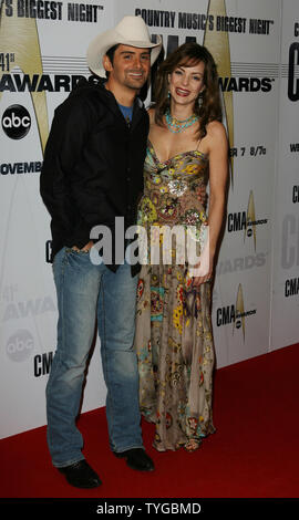 Brad Paisley and his wife Kimberly Williams-Paisley arrive at the 41st annual Country Music Association Awards in Nashville, Tennessee on November 7, 2007. (UPI Photo/John Angelillo) Stock Photo