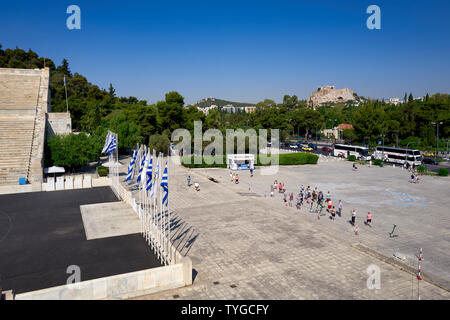 Athens Greece.The Panathenaic Stadium, site of the first modern Olympic games in 1896. The Acropolis in the background Stock Photo