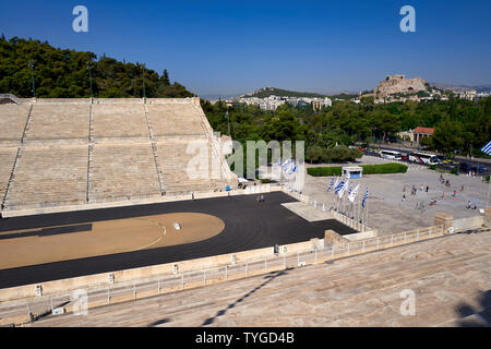 Athens Greece.The Panathenaic Stadium, site of the first modern Olympic games in 1896. The Acropolis in the background Stock Photo