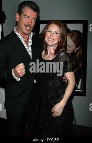 Pierce Brosnan and Julianne Moore pose for pictures at the premiere of ...