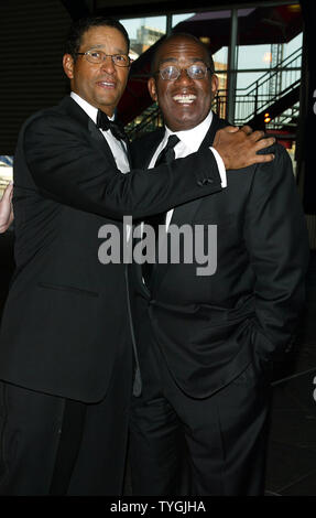 Bryant Gumbel (left) and Al Roker pose for pictures at the 10th Annual Arthur Ashe Institute for Urban Health Sportsball and Awards Ceremony (a black tie and sneakers benefit) at Chelsea Piers in New York on April 29, 2004. (UPI Photo/Laura Cavanaugh ...