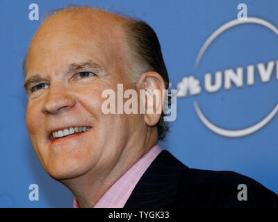 Bob Wright, chairman of GE and chairman and CEO of NBC Universal talks about the merger between NBC and Vivendi Universal Entertainment during a press conferance May 12, 2004 in New York City. (UPI Photo/Monika Graff) Stock Photo