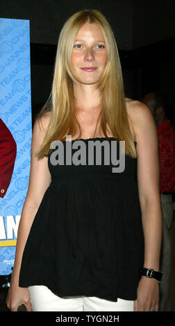 Gwyneth Paltrow poses for pictures at the premiere of 'Anchorman' at the Museum of Television and Radio in New York on July 7, 2004.   (UPI Photo/Laura Cavanaugh) Stock Photo