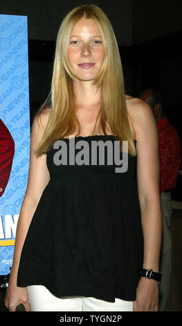 Gwyneth Paltrow poses for pictures at the premiere of 'Anchorman' at the Museum of Television and Radio in New York on July 7, 2004.   (UPI Photo/Laura Cavanaugh) Stock Photo