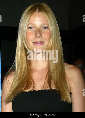 Gwyneth Paltrow poses for pictures at the premiere of 'Anchorman' at the Museum of Television and Radio in New York on July 7, 2004.   (UPI Photo/Laura Cavanaugh) Stock Photo