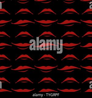 Cartoon Smile Lips Seamless Pattern. Red Female Mouth. Different Facial Expression. Human Sense for Taste. Dental Care Stock Vector