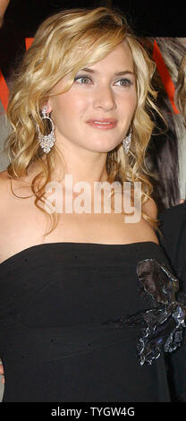 Actress Kate Winslet poses at the Oct. 25, 2004 New York premiere for her new film 'Finding Neverland' which was held at the Brooklyn Museum in New York.  (UPI Photo/D.Van) Stock Photo