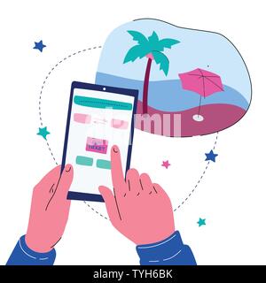 Buying flight tickets online - colorful flat design style illustration Stock Vector