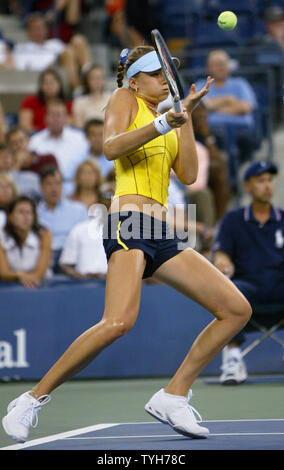 Daniela Hantuchova of Slovakia  returns the ball to two-time US Open champion Venus Williams (USA)  before she is defeated 6-3, 6-3  at the US Open held at the National Tennis Center on September 1, 2005 in New York City.  (UPI Photo/Monika Graff) Stock Photo