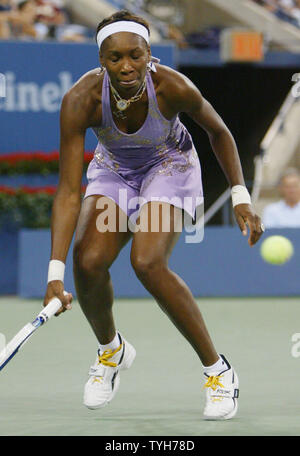 Two-time US Open champion Venus Williams (USA) misses a serve by Daniela Hantuchova of Slovakia but still goes on to defeat her 6-3, 6-3  at the US Open held at the National Tennis Center on September 1, 2005 in New York City.  (UPI Photo/Monika Graff) Stock Photo