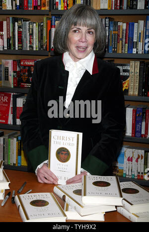 Anne Rice signs copies of her new book 'Christ the Lord' at Posman's Bookstore at Grand Central Station in New York on November 1, 2005.   (UPI Photo/Laura Cavanaugh) Stock Photo