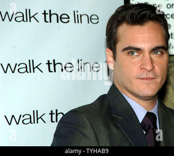 Actor Joaquin Phoenix  poses at the November 13, 2005 New York premiere screening for his new film 'Walk the Line' in which Joaquin plays Johnny Cash and Reese Witherspoon his wife June Carter Cash.  (UPI Photo/Ezio Petersen) Stock Photo