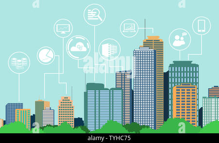 Big data concept icon with city building illustration Stock Photo