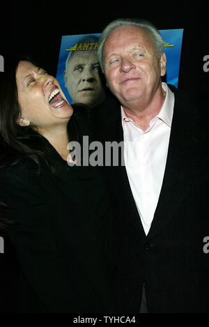 Anthony Hopkins and wife arrive for the premiere of his new movie 'The World's Fastest Indian' at the Tribeca Grand Hotel Screening Room in New York on January 24, 2006.   (UPI Photo/Laura Cavanaugh) Stock Photo