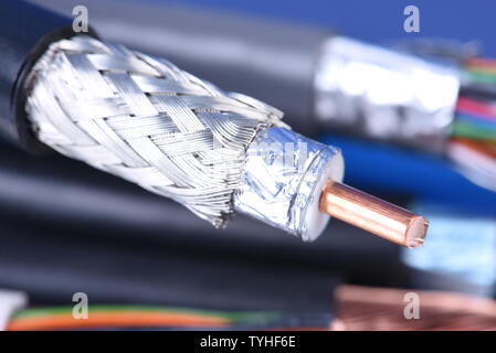 Copper coaxial cable close-up Stock Photo